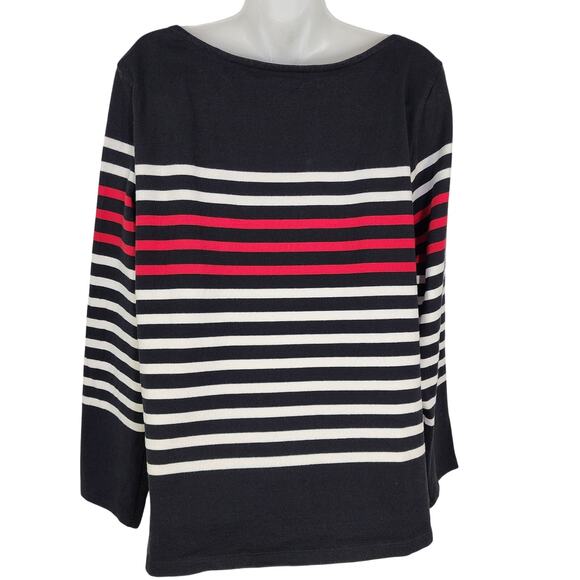 Talbots Tee Womens Size XL Black Red Striped 100% Cotton Long Sleeve Knit Round - Picture 2 of 8